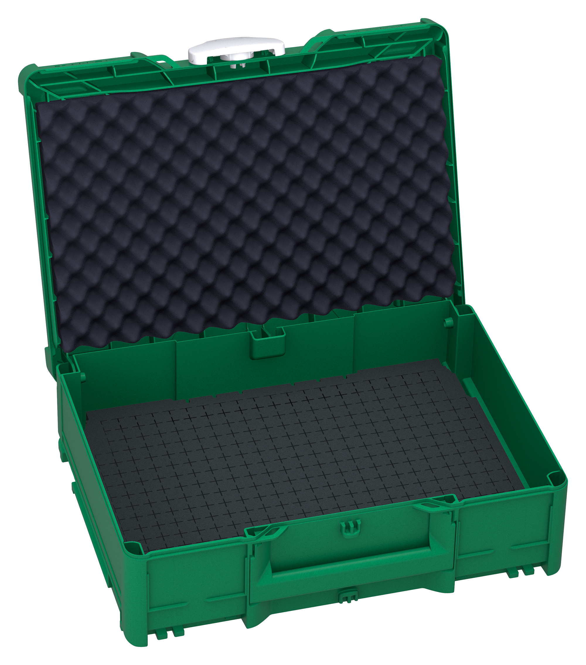 Korpus Farbe: Smaragdgrün (RAL 6001) - Griff Farbe: Karminrot (RAL 3002) - Verschluss Farbe:  Lichtgrau (RAL 7035)