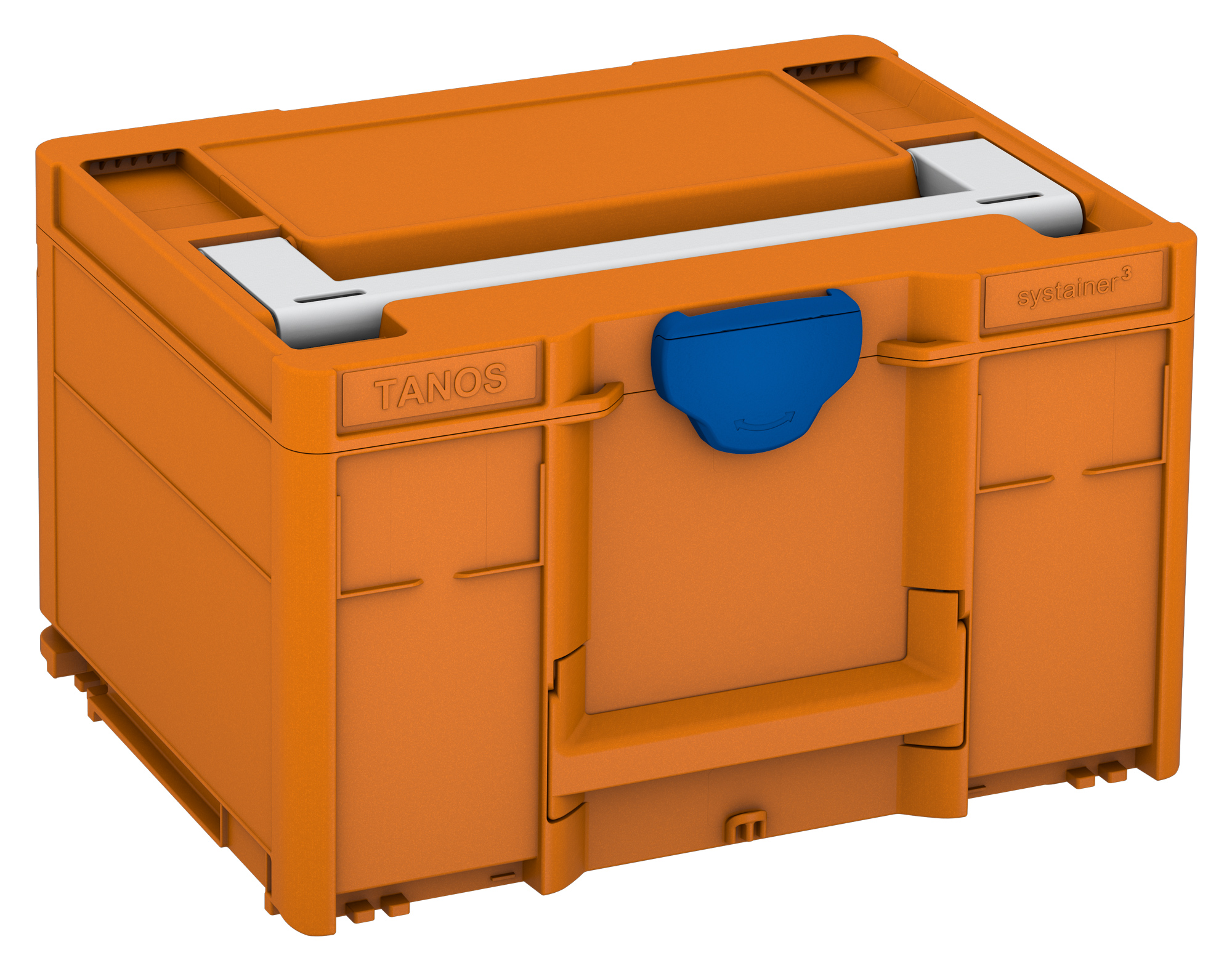 Kleur frame: Dieporanje (RAL 2011) - Kleur handgreep: Lichtgrijs (RAL 7035) - Kleur bevestigingsmiddel: Signaalblauw (HKS 43 K)