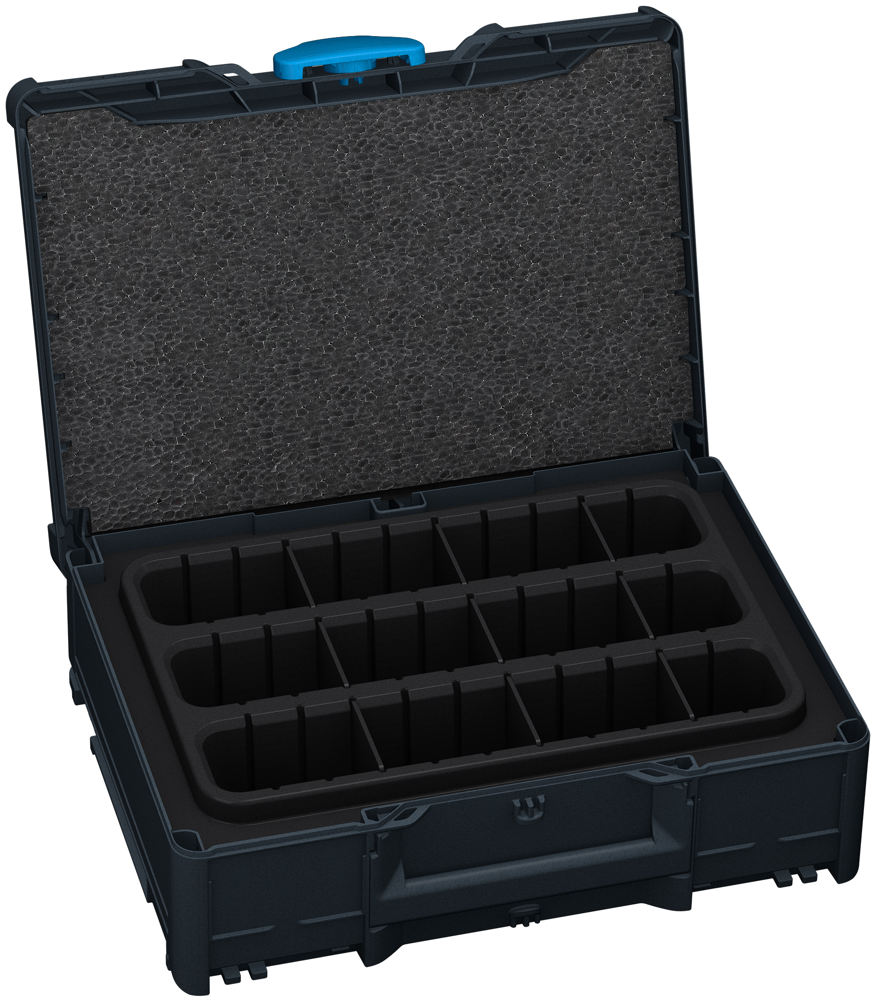 Korpus Farbe: Anthrazit (RAL 7016) - Griff Farbe: Saphirblau (RAL 5003) - Verschluss Farbe: Himmelblau (RAL 5015)