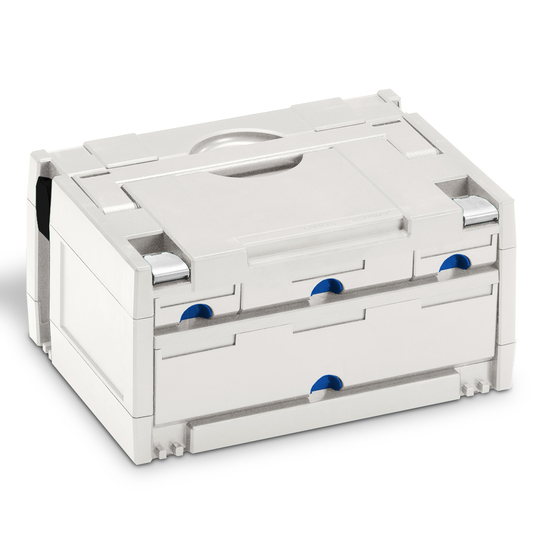 Korpus Farbe: Lichtgrau (RAL 7035) - Schnappverschlussfarbe vorne: lichtgrau (RAL 7035) - Schnappverschlussfarbe hinten: Schwarz (RAL 9004)