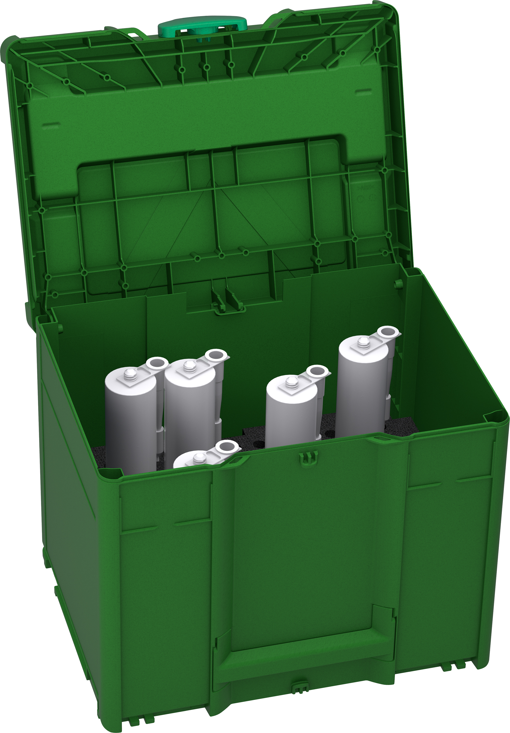 Korpus Farbe: Smaragdgrün (RAL 6001) - Griff Farbe: Schwarz (RAL 9004) - Verschluss Farbe: Signalgrün (HKS 54 K)