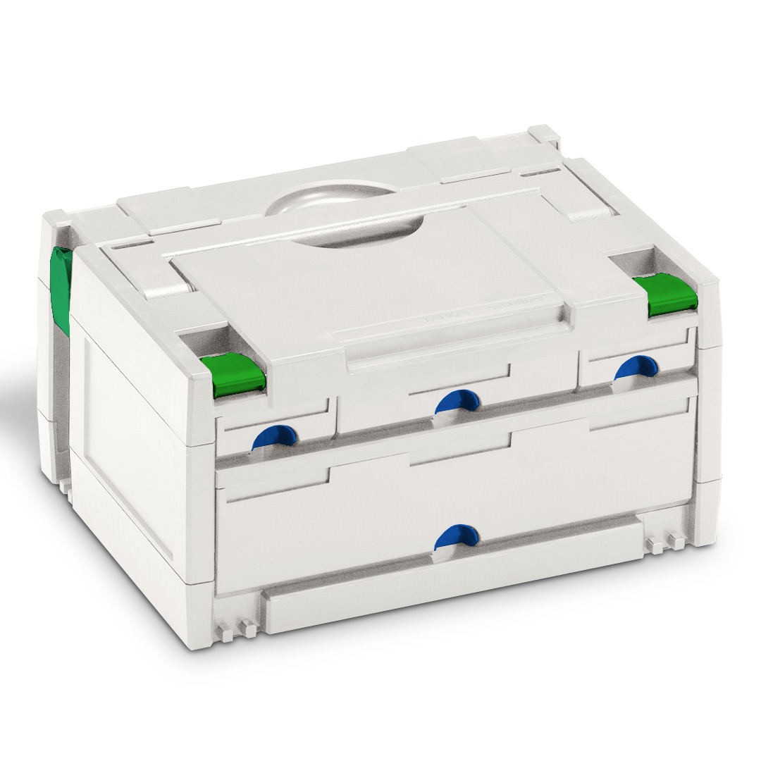 Corps Couleur: gris clair (RAL 7035) - Latch color front: vert émeraude (RAL 6001) - Latch color back: vert signal (HKS 54 K)