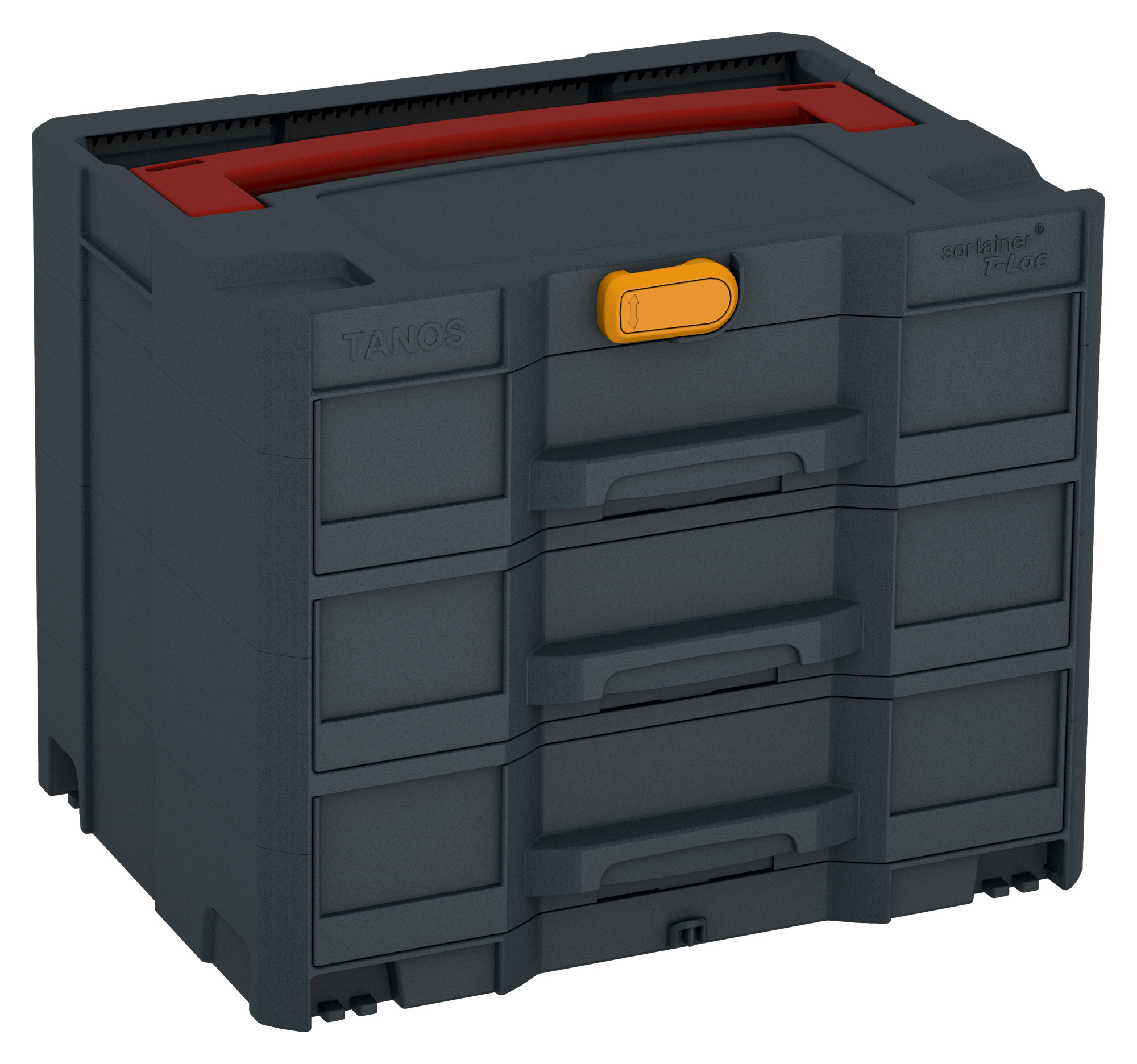 Kleur frame: Antraciet (RAL 7016) - Kleur handgreep: Karmijnrood (RAL 3002) - Kleur bevestigingsmiddel: Narcissengeel (RAL 1007)