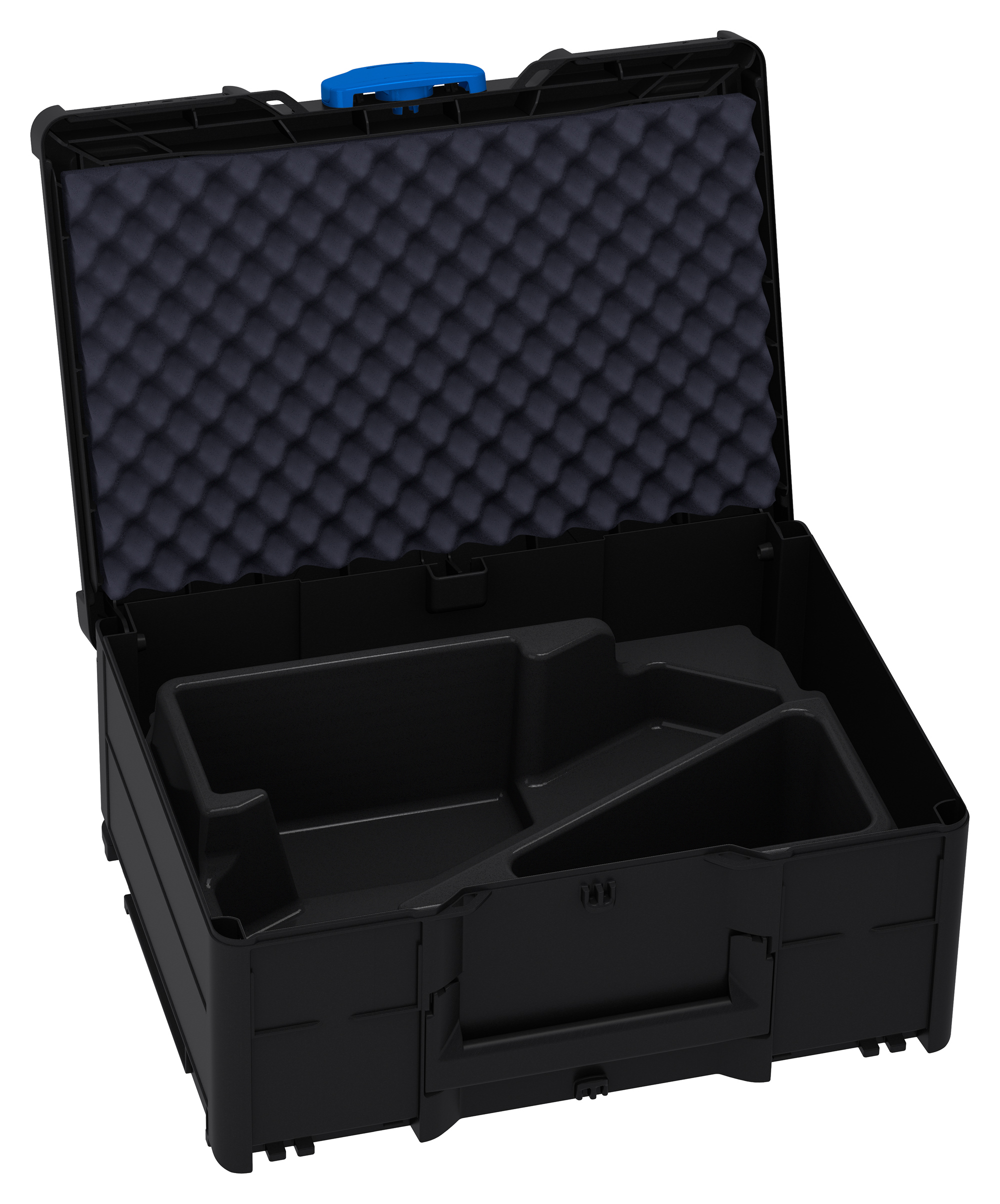 Korpus Farbe: Schwarz (RAL 9004) - Griff Farbe: Schwarz (RAL 9004) - Verschluss Farbe: Signalblau (HKS 43 K)