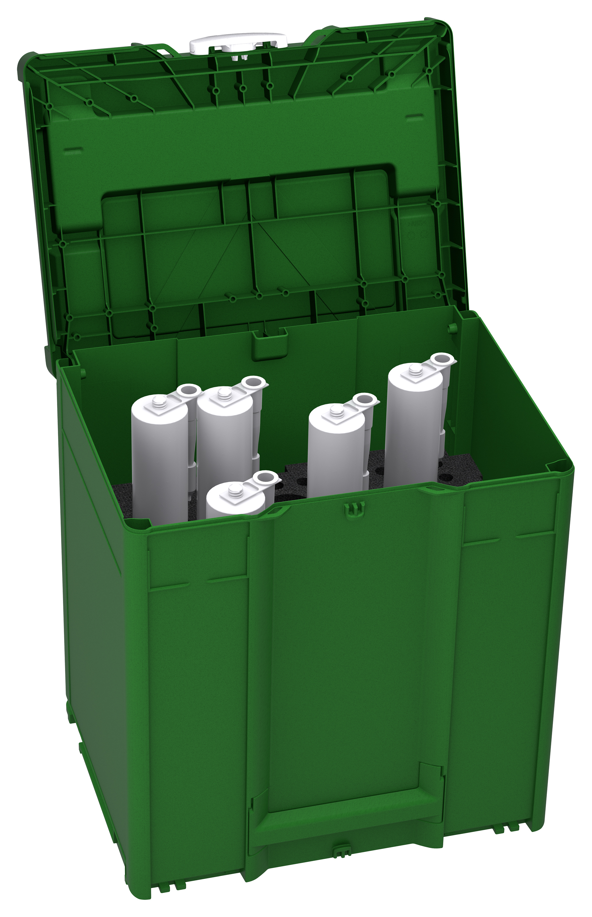 Kleur frame: Smaragdgroen (RAL 6001) - Kleur handgreep: Hemelsblauw (RAL 5015) - Kleur bevestigingsmiddel: Wit (RAL 9016)