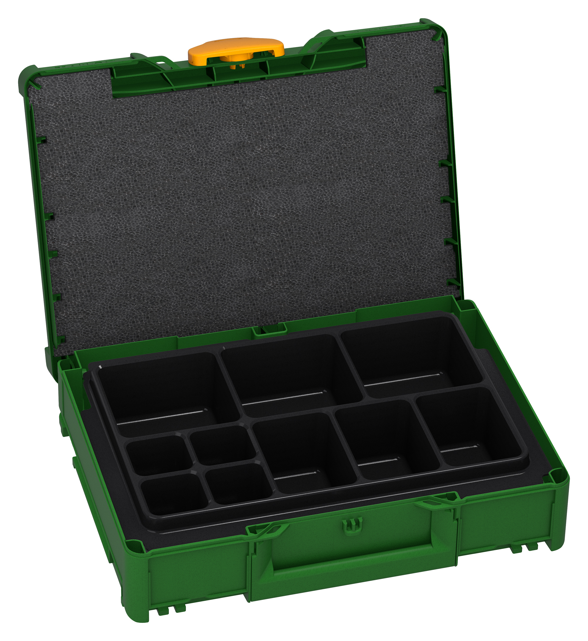 Korpus Farbe: Smaragdgrün (RAL 6001) - Griff Farbe: Saphirblau (RAL 5003) - Verschluss Farbe:  Narzissengelb (RAL 1007)