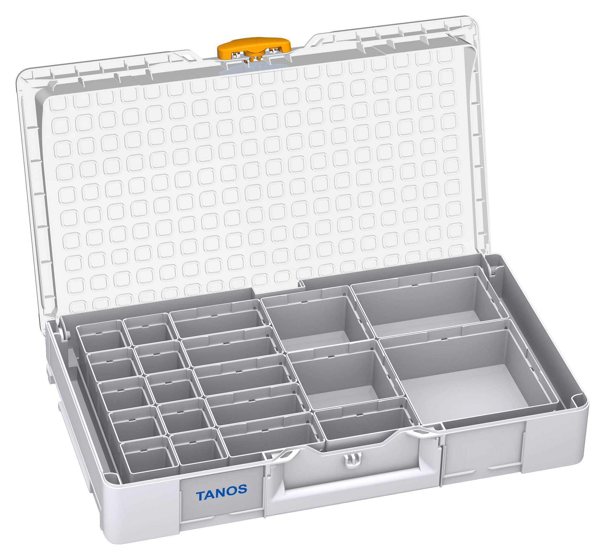 Systainer³ Organizer L 89 mit 20 Boxen - Korpus Farbe: Lichtgrau (RAL 7035) - Verschluss Farbe:  Narzissengelb (RAL 1007)