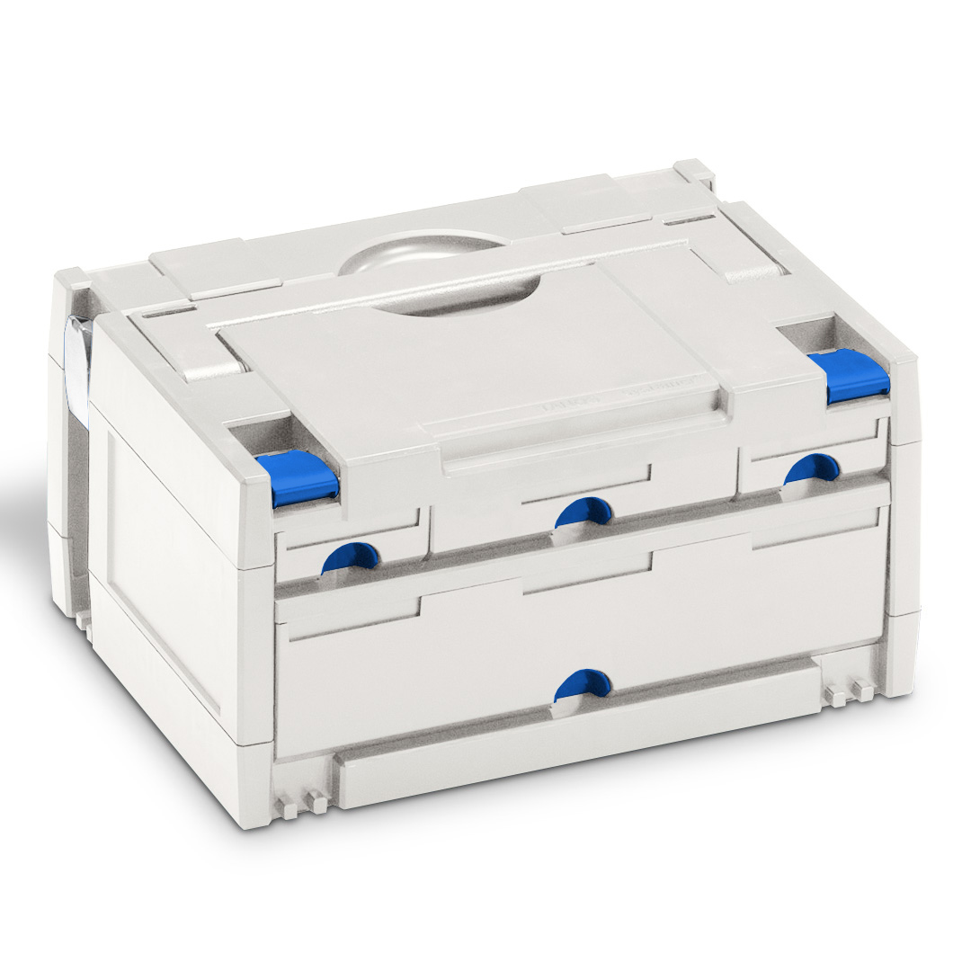 Corps Couleur: gris clair (RAL 7035) - Latch color front: bleu signal (HKS 43 K) - Latch color back: gris clair (RAL 7035)