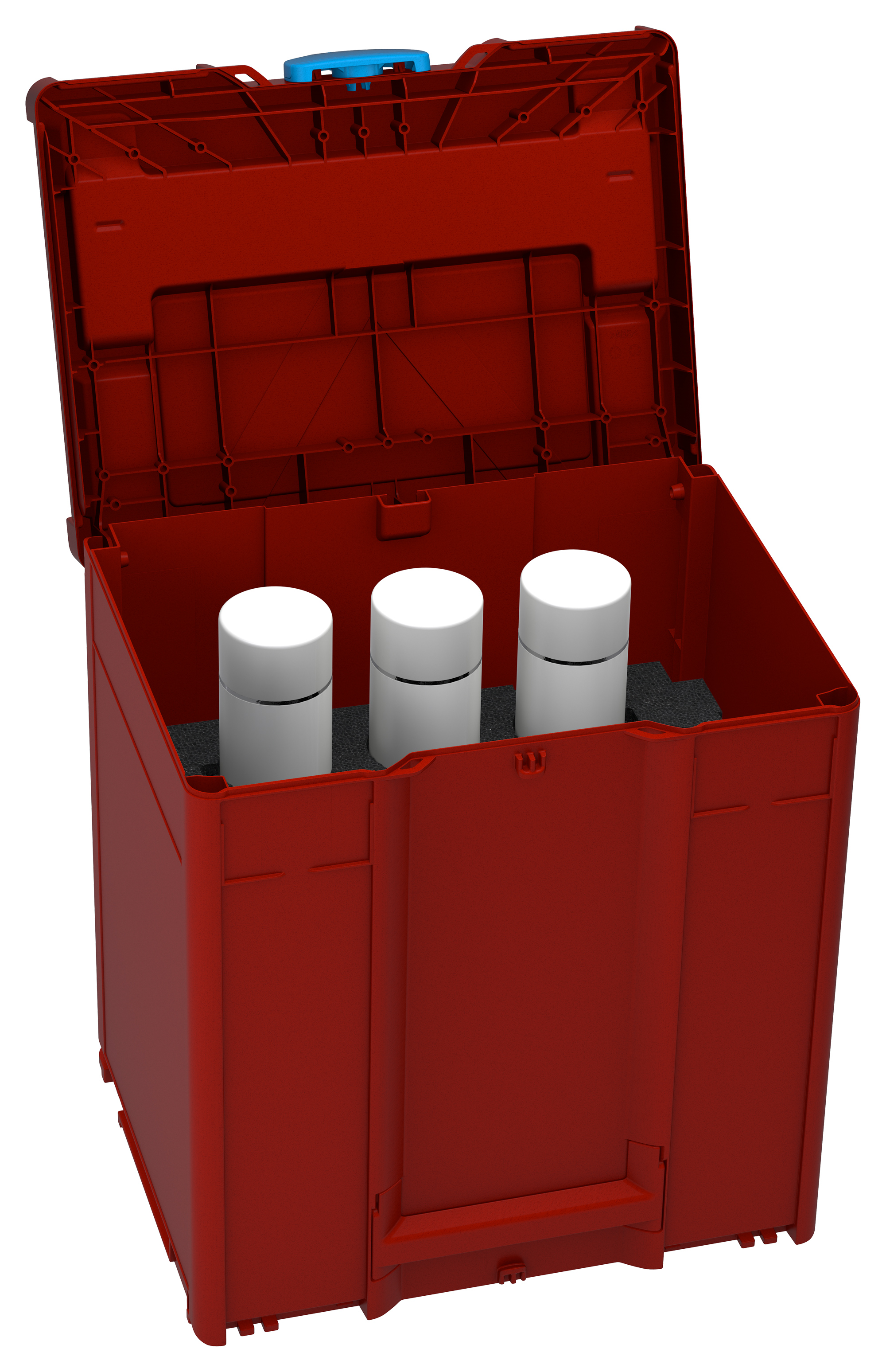 Corps Couleur: rouge carmin (RAL 3002) - Couleur de la poignée: bleu ciel (RAL 5015) - Couleur de la fermeture: bleu ciel (RAL 5015)