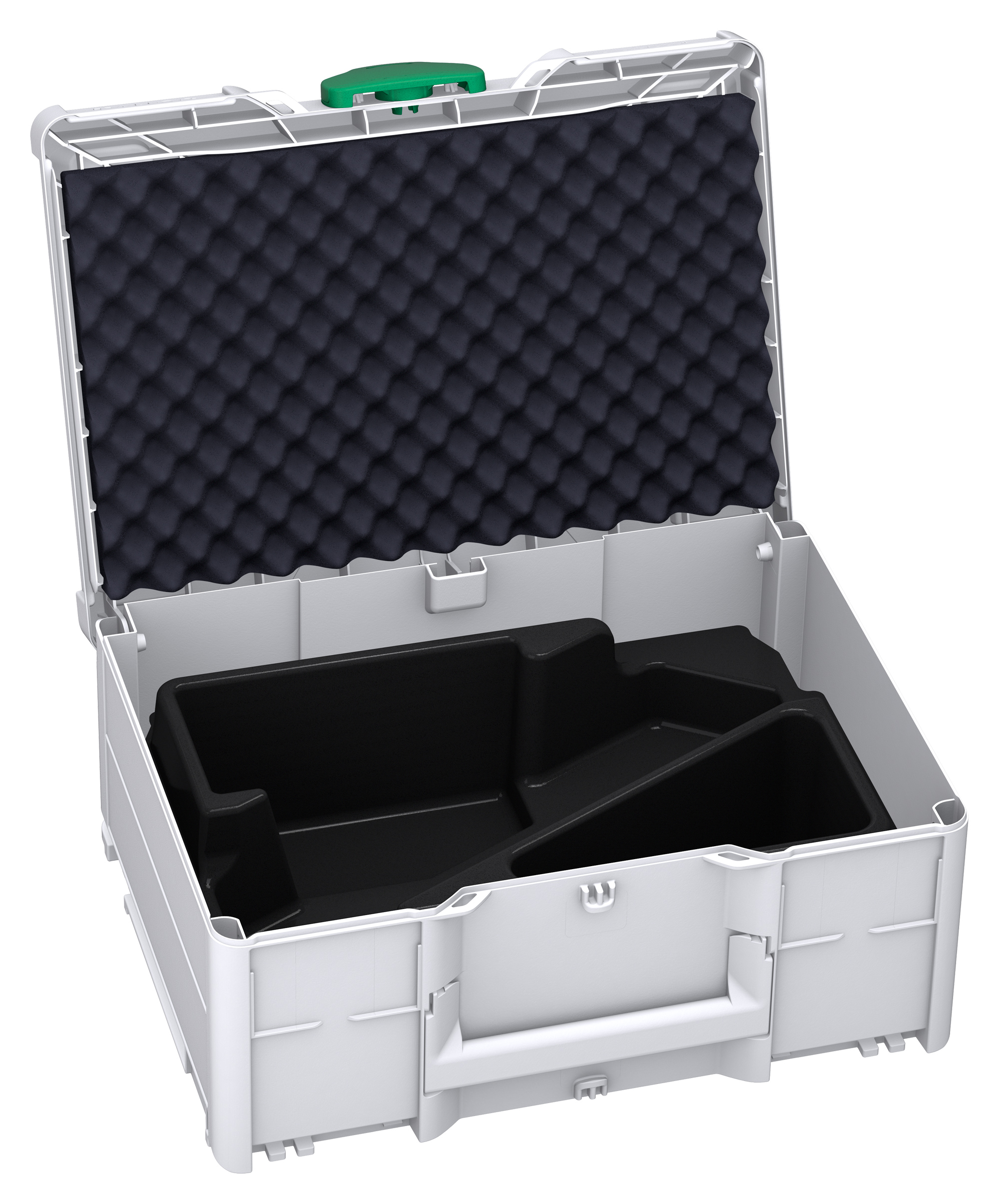 Korpus Farbe: Lichtgrau (RAL 7035) - Griff Farbe: Weiß (RAL 9016) - Verschluss Farbe: Signalgrün (HKS 54 K)