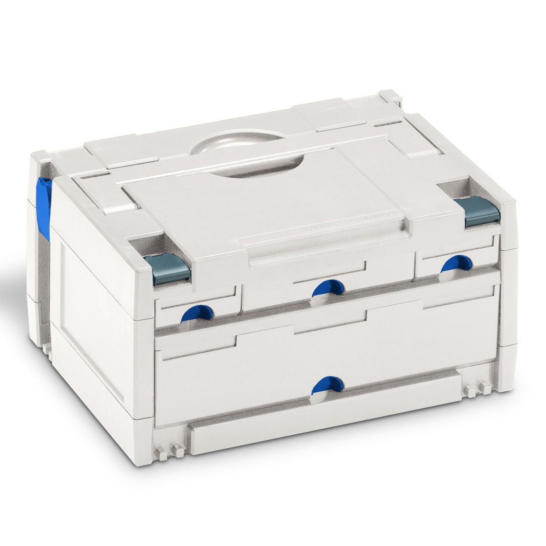 Corps Couleur: gris clair (RAL 7035) - Latch color front: anthracite (RAL 7016) - Latch color back: bleu signal (HKS 43 K)