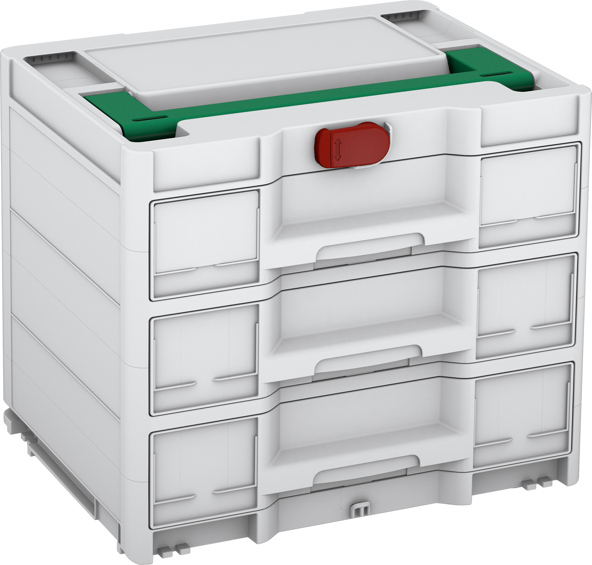 Korpus Farbe: Lichtgrau (RAL 7035) - Griff Farbe: Signalgrün (HKS 54 K) - Verschluss Farbe: Karminrot (RAL 3002)