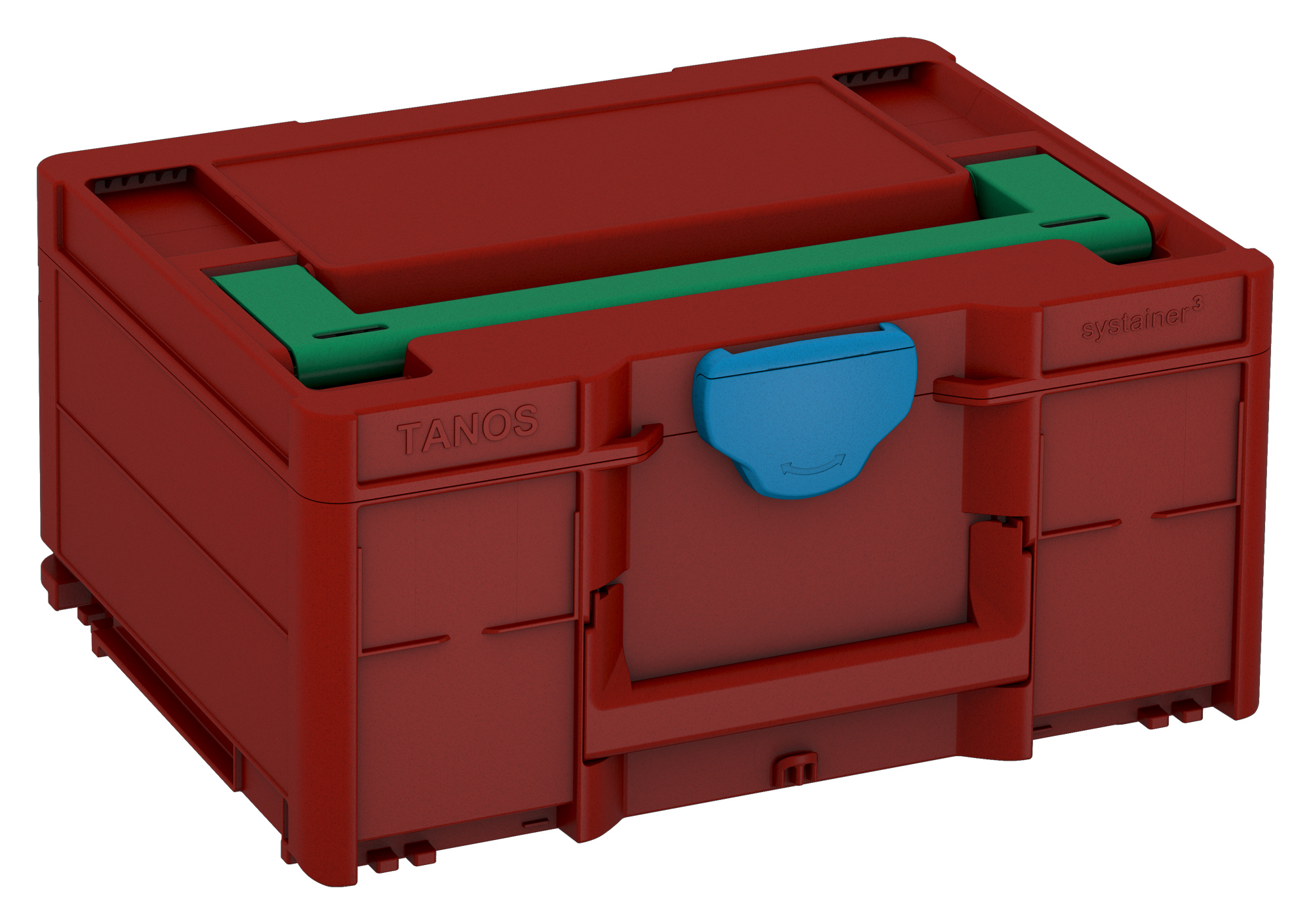 Korpus Farbe: Karminrot (RAL 3002) - Griff Farbe: Signalgrün (HKS 54 K) - Verschluss Farbe: Himmelblau (RAL 5015)