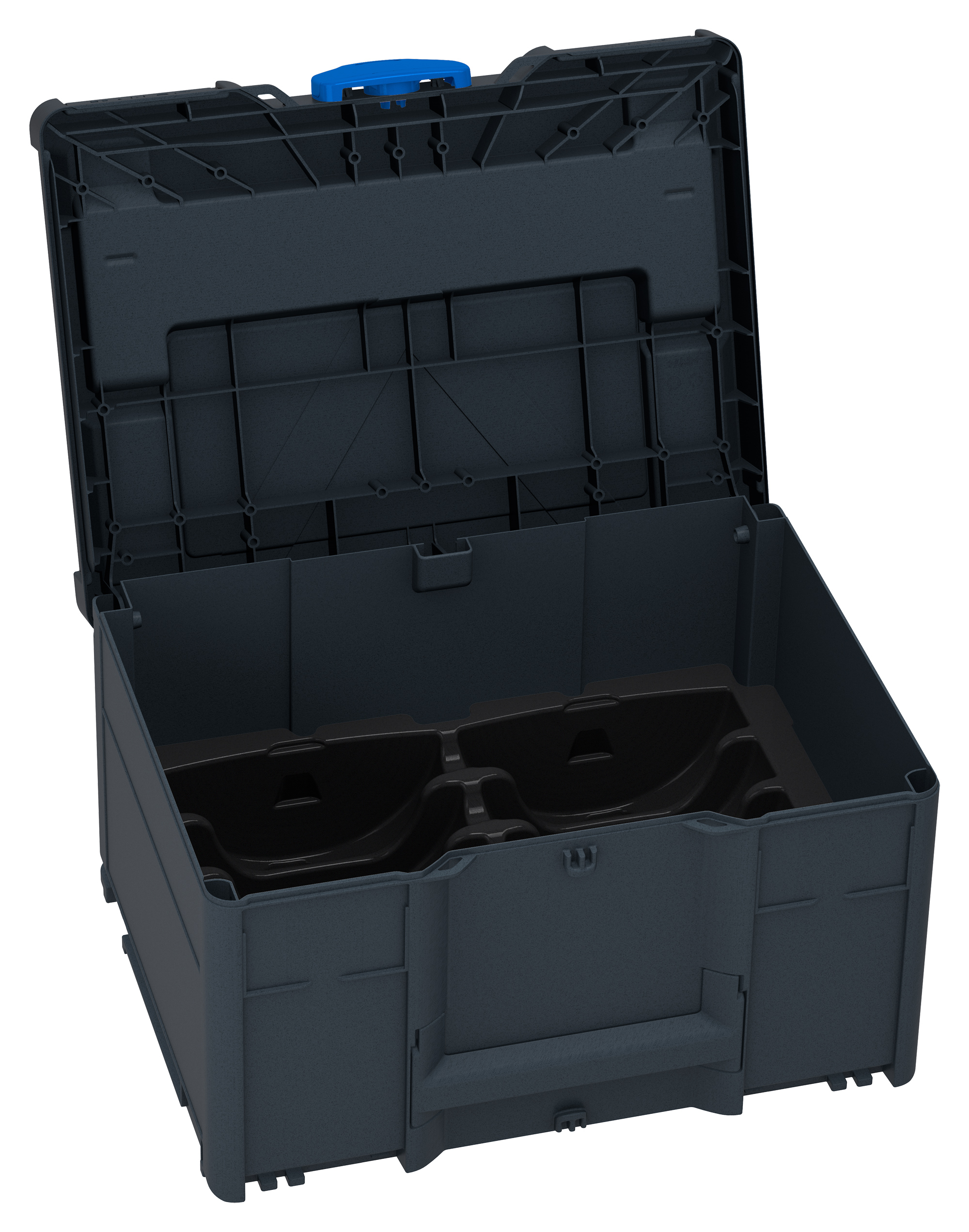 Kleur frame: Antraciet (RAL 7016) - Kleur handgreep: Lichtgrijs (RAL 7035) - Kleur bevestigingsmiddel: Signaalblauw (HKS 43 K)