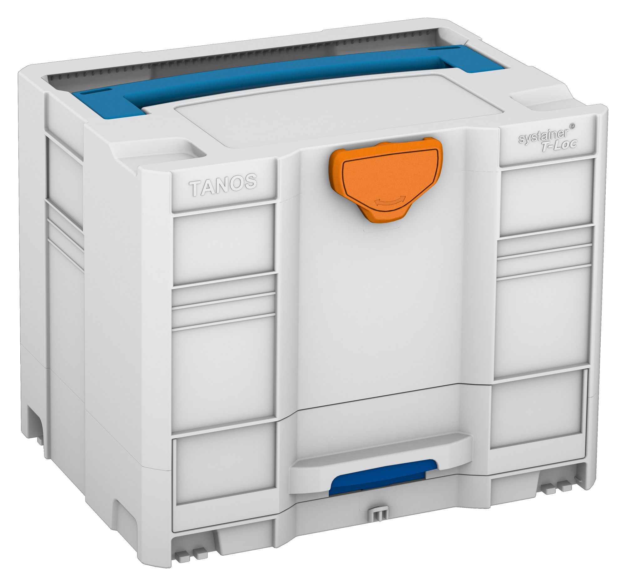 Korpus Farbe: Lichtgrau (RAL 7035) - Griff Farbe: Himmelblau (RAL 5015) - Verschluss Farbe: Tieforange (RAL 2011)