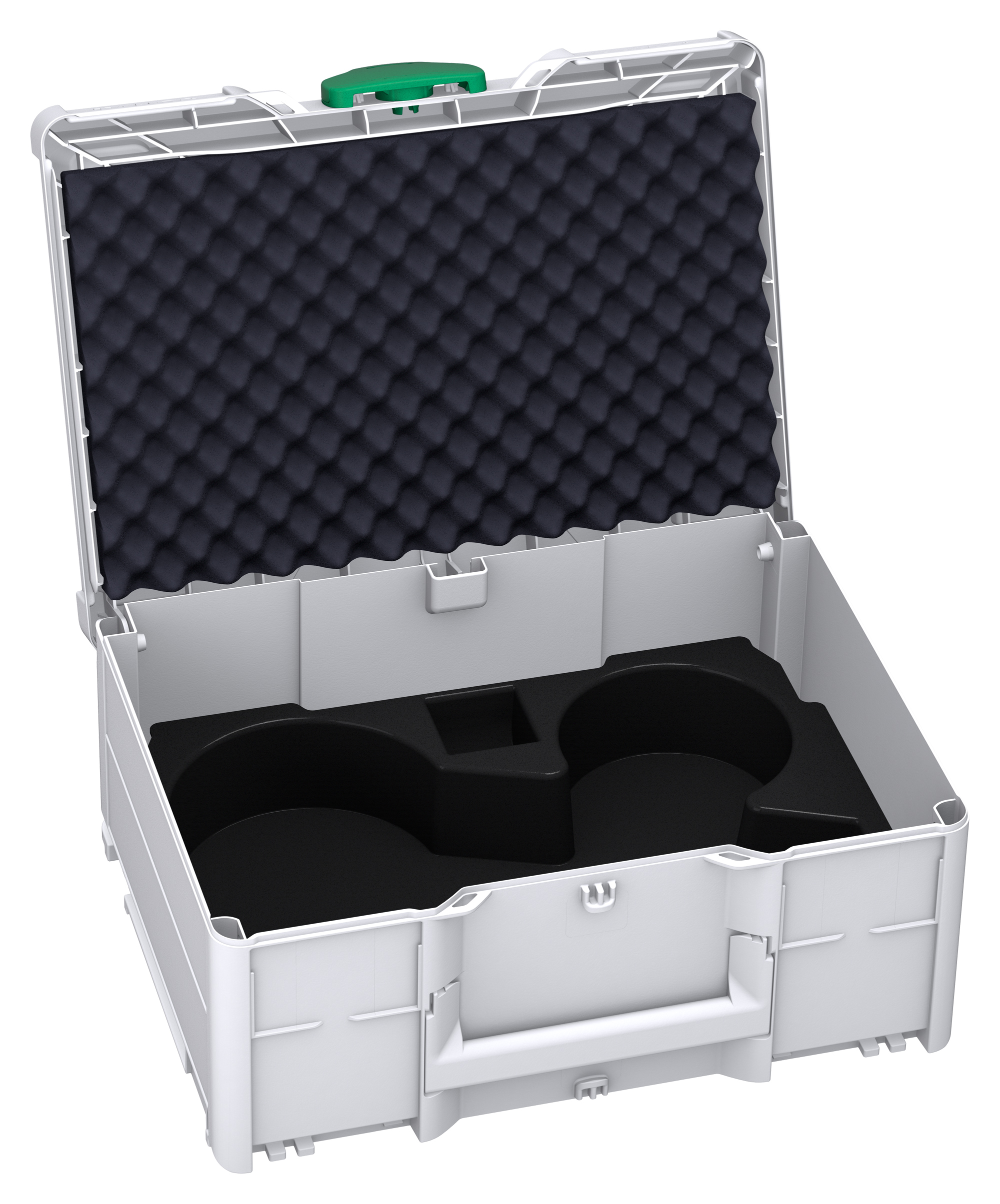 Korpus Farbe: Lichtgrau (RAL 7035) - Griff Farbe: Himmelblau (RAL 5015) - Verschluss Farbe: Signalgrün (HKS 54 K)