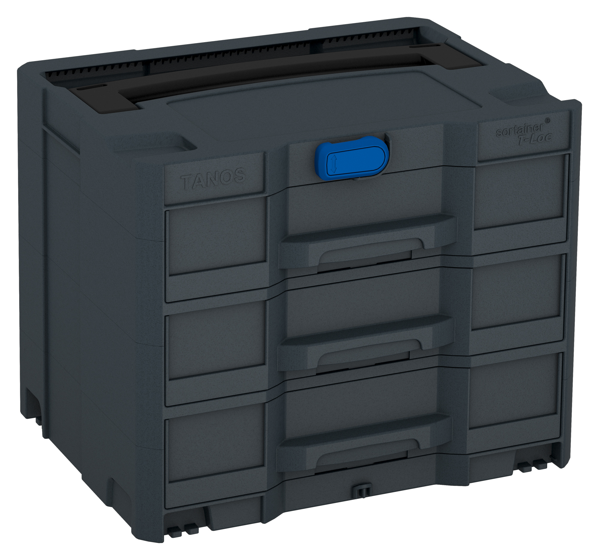 Korpus Farbe: Anthrazit (RAL 7016) - Griff Farbe: Schwarz (RAL 9004) - Verschluss Farbe: Signalblau (HKS 43 K)