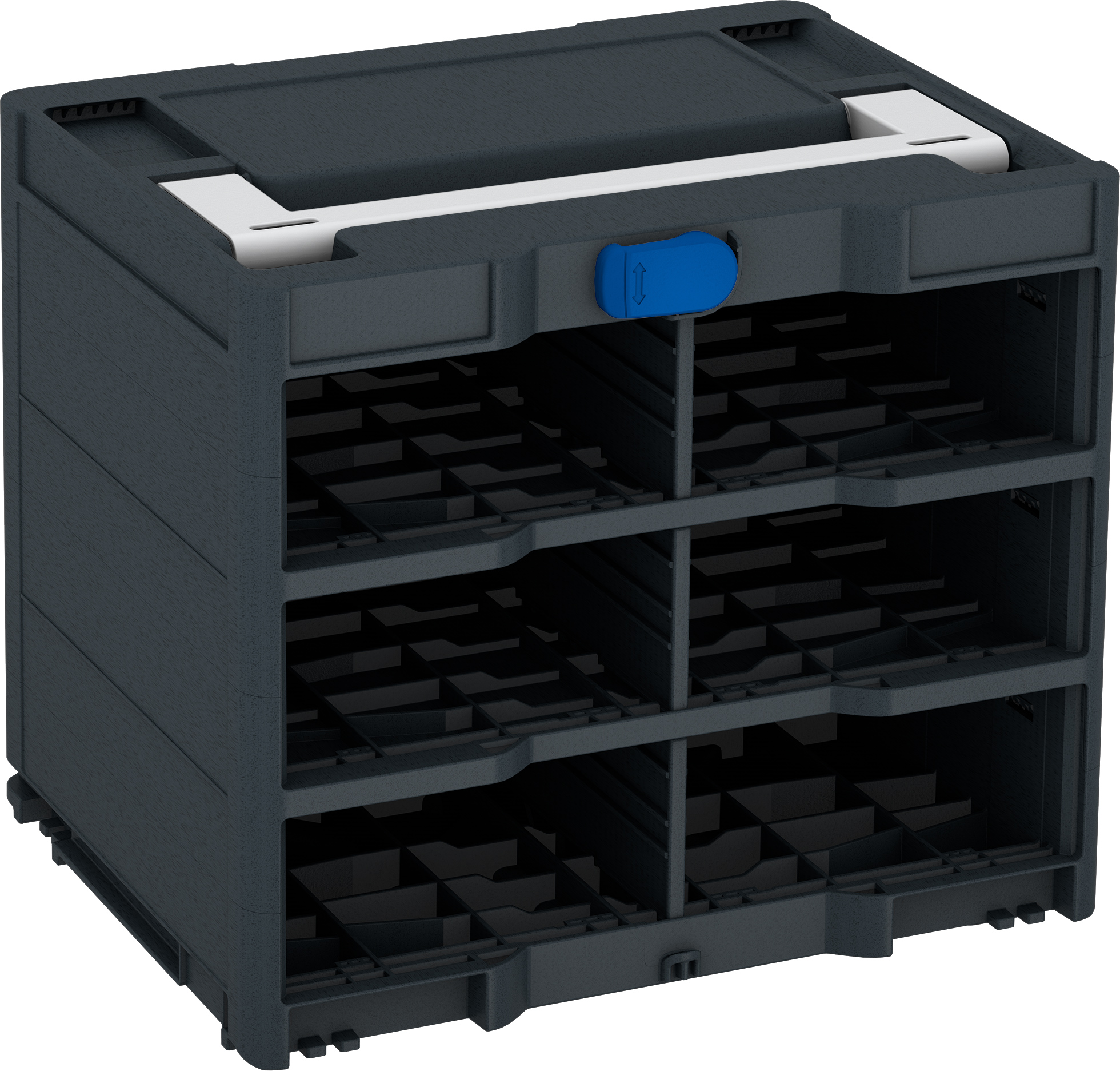 Korpus Farbe: Anthrazit (RAL 7016) - Griff Farbe: Lichtgrau (RAL 7035) - Verschluss Farbe: Signalblau (HKS 43 K)