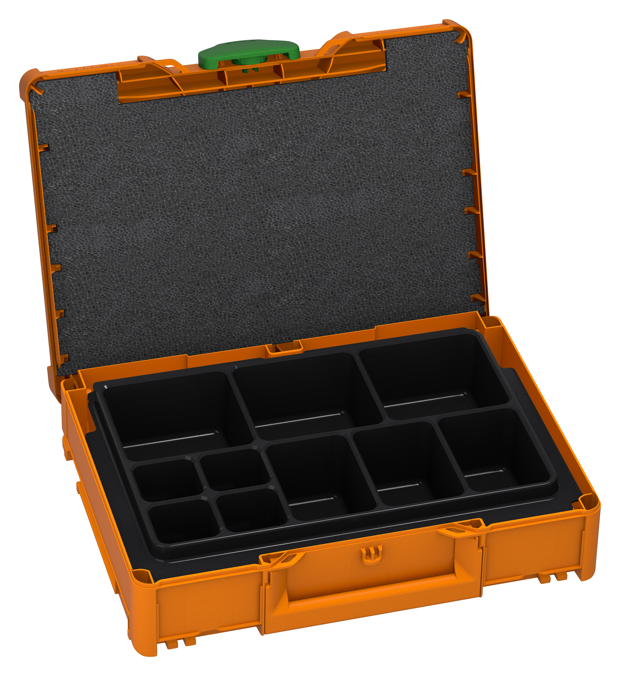 Corps Couleur: orange foncé (RAL 2011) - Couleur de la poignée: gris clair (RAL 7035) - Couleur de la fermeture: vert émeraude (RAL 6001)