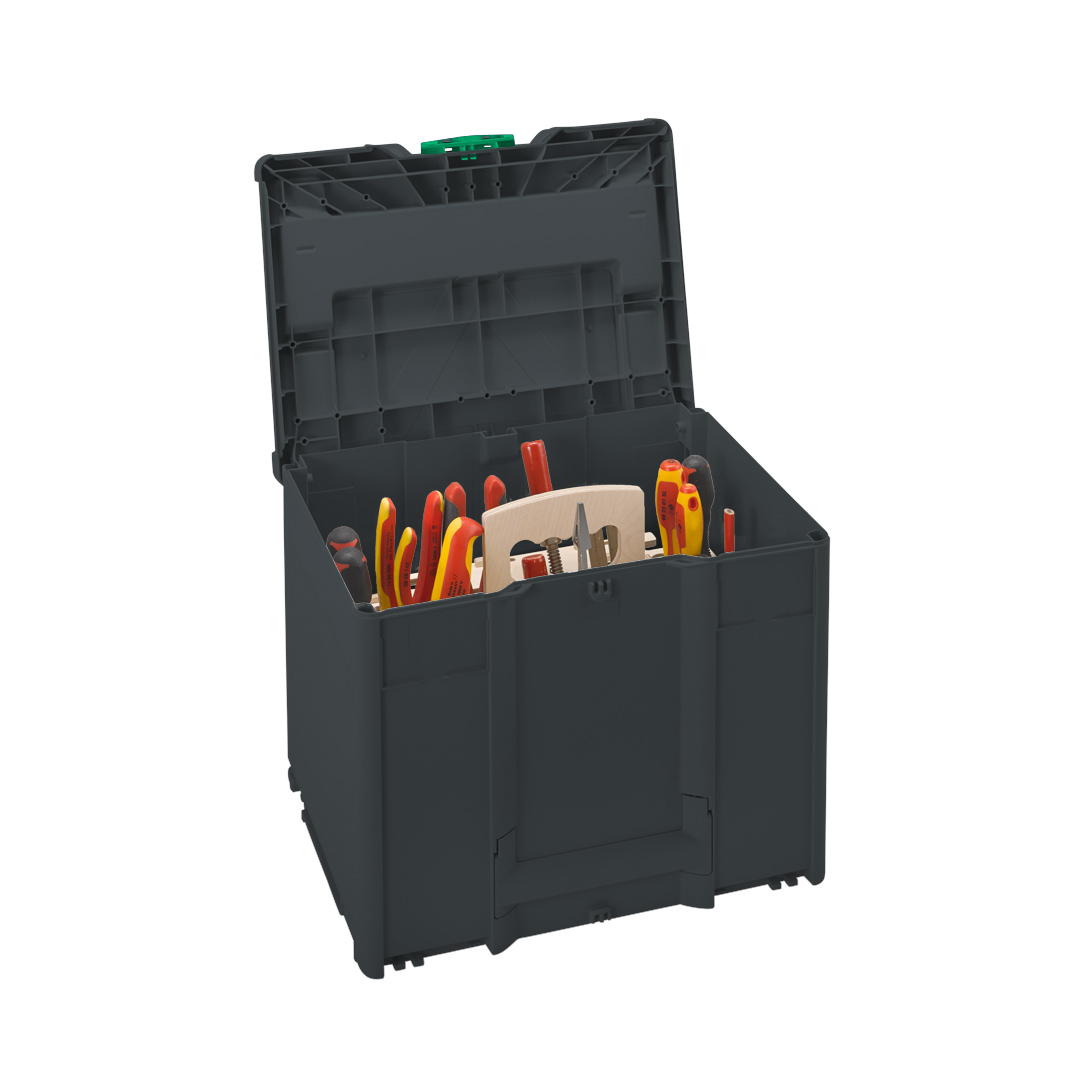 Kleur frame: Antraciet (RAL 7016) - Kleur handgreep: Antraciet (RAL 7016) - Kleur bevestigingsmiddel: Signaalgroen (HKS 54 K)