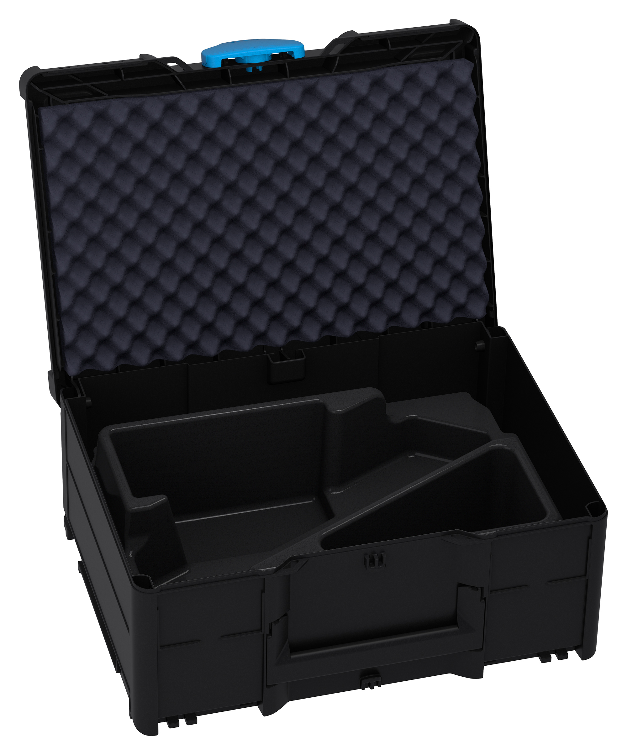 Kleur frame: Zwart (RAL 9004) - Kleur handgreep: Zwart (RAL 9004) - Kleur bevestigingsmiddel: Hemelsblauw (RAL 5015)