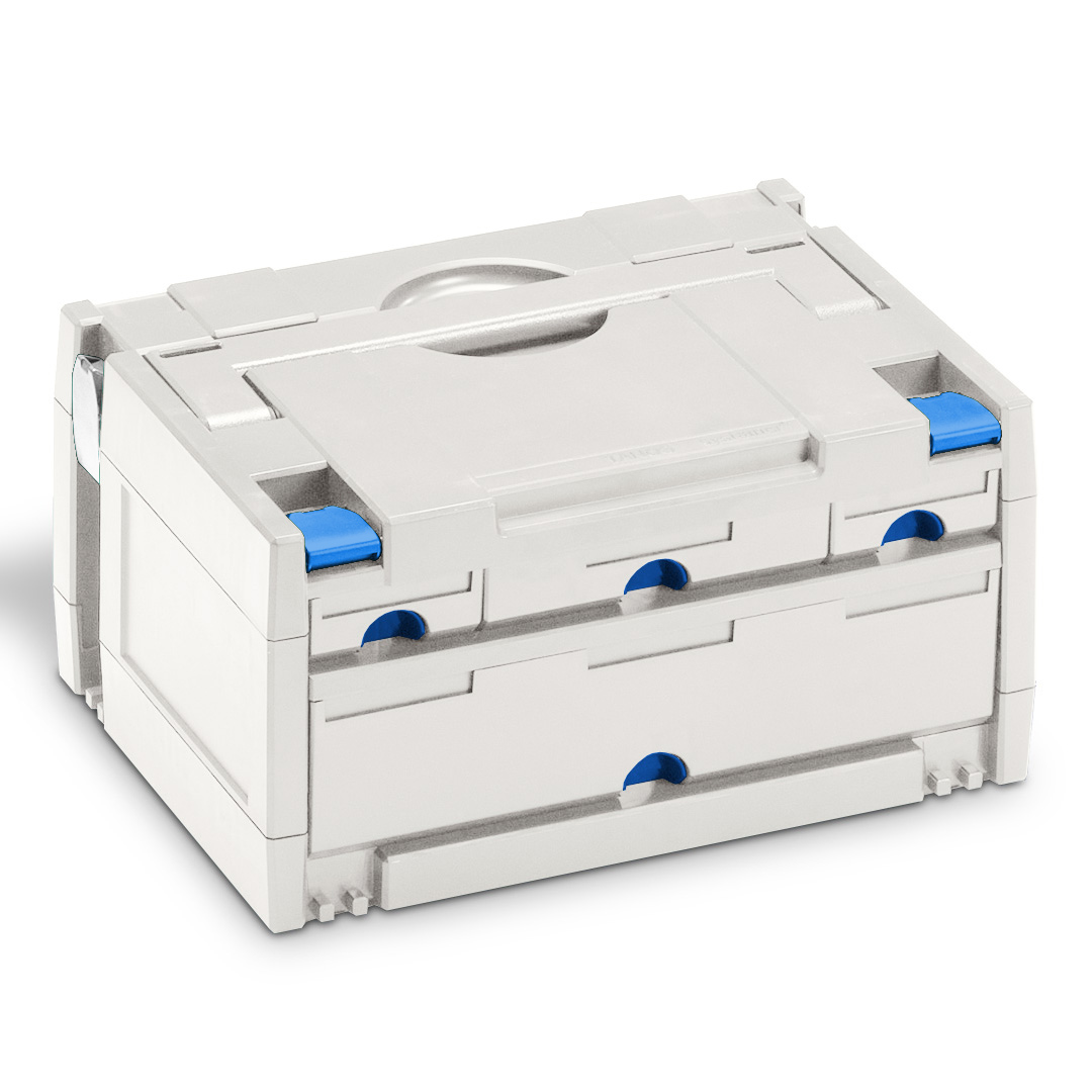 Corps Couleur: gris clair (RAL 7035) - Latch color front: bleu ciel (RAL 5015) - Latch color back: gris clair (RAL 7035)