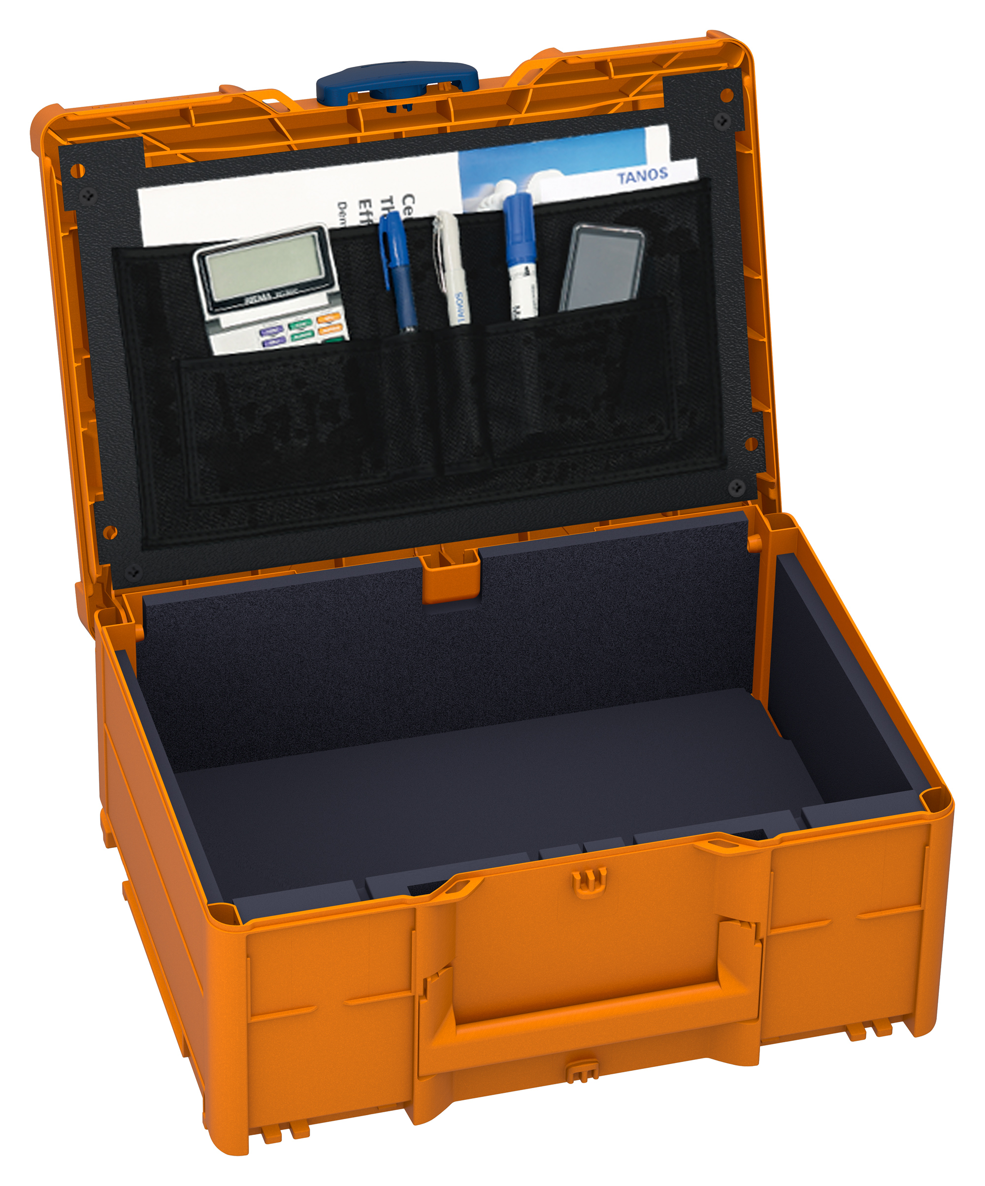 Korpus Farbe: Tieforange (RAL 2011) - Griff Farbe: Tieforange (RAL 2011) - Verschluss Farbe: Saphirblau (RAL 5003)