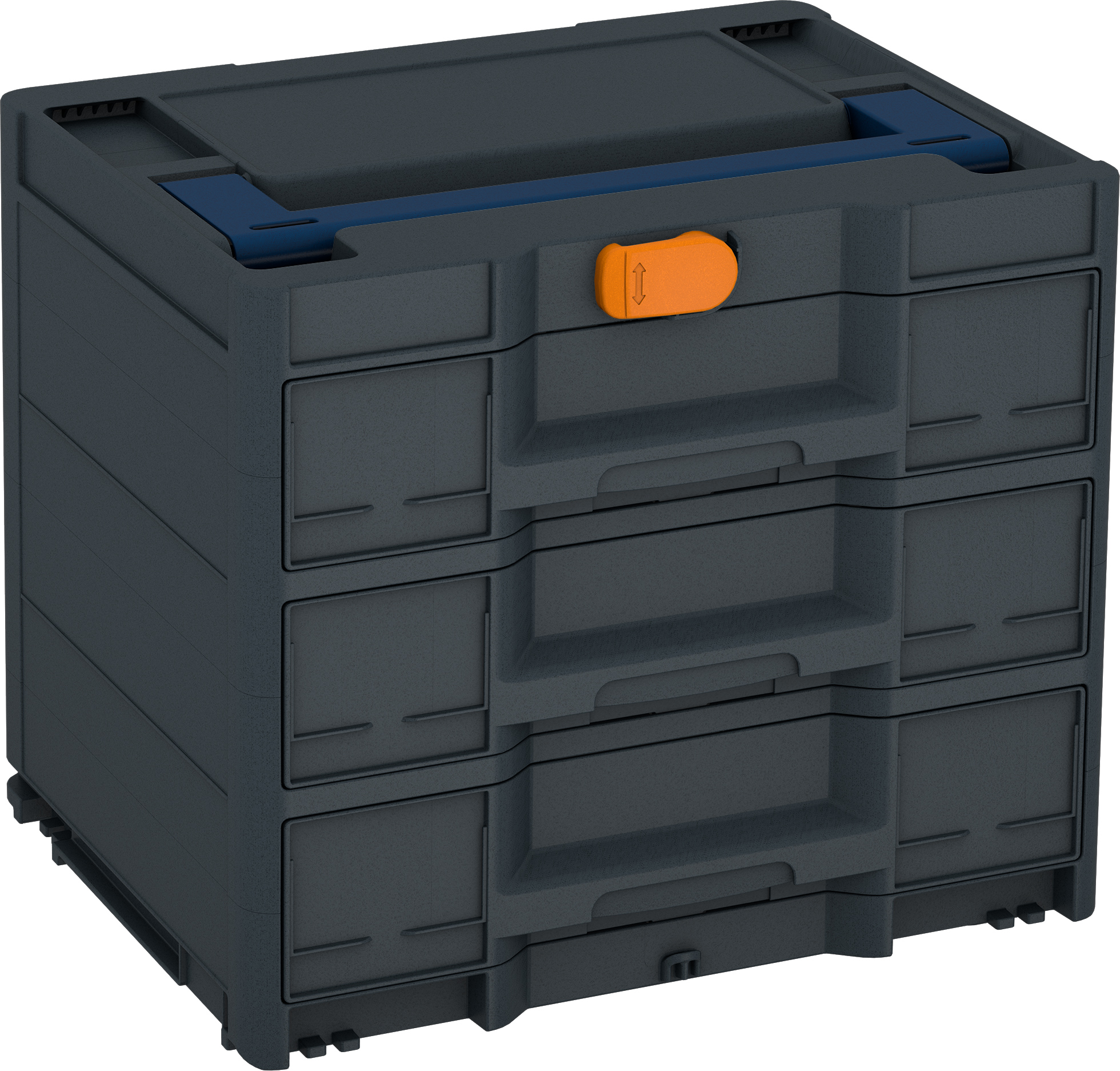 Kleur frame: Antraciet (RAL 7016) - Kleur handgreep: Saffierblauw (RAL 5003) - Kleur bevestigingsmiddel: Dieporanje (RAL 2011)