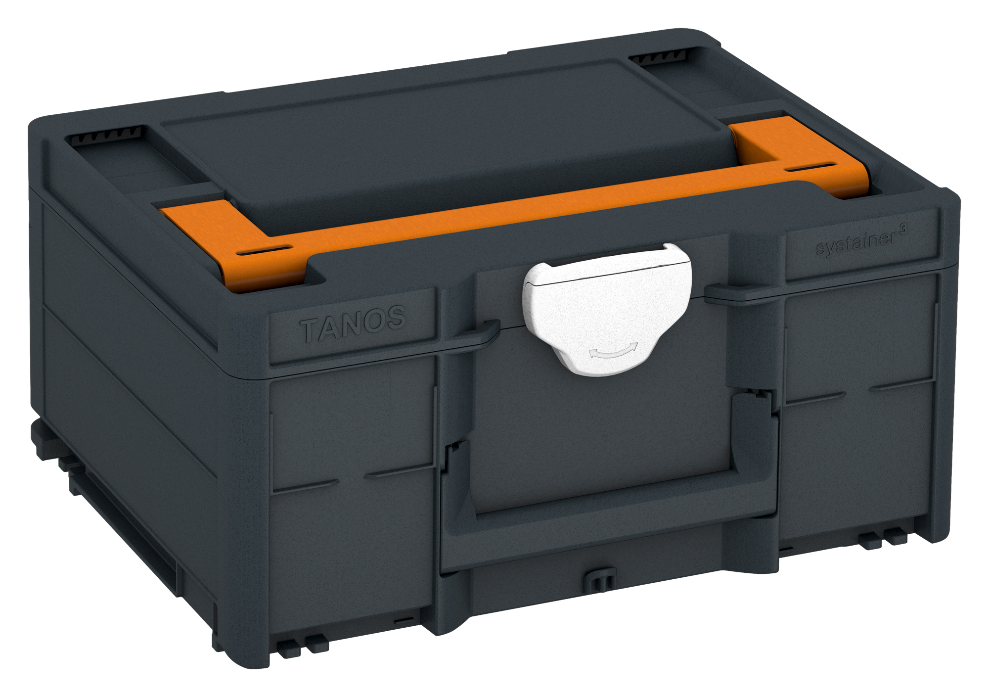 Korpus Farbe: Anthrazit (RAL 7016) - Griff Farbe: Tieforange (RAL 2011) - Verschluss Farbe: Weiß (RAL 9016)