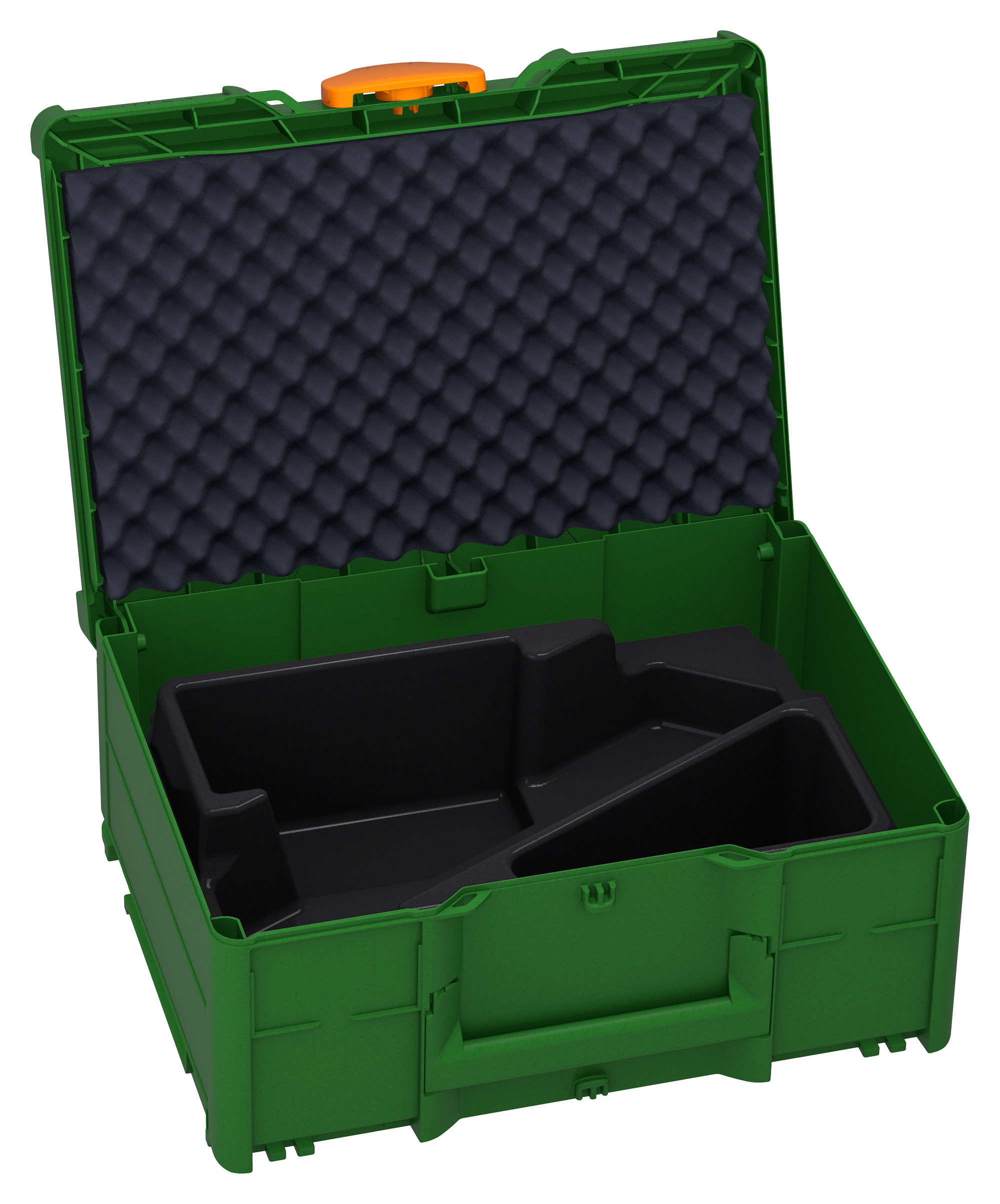 Korpus Farbe: Smaragdgrün (RAL 6001) - Griff Farbe: Schwarz (RAL 9004) - Verschluss Farbe: Tieforange (RAL 2011)