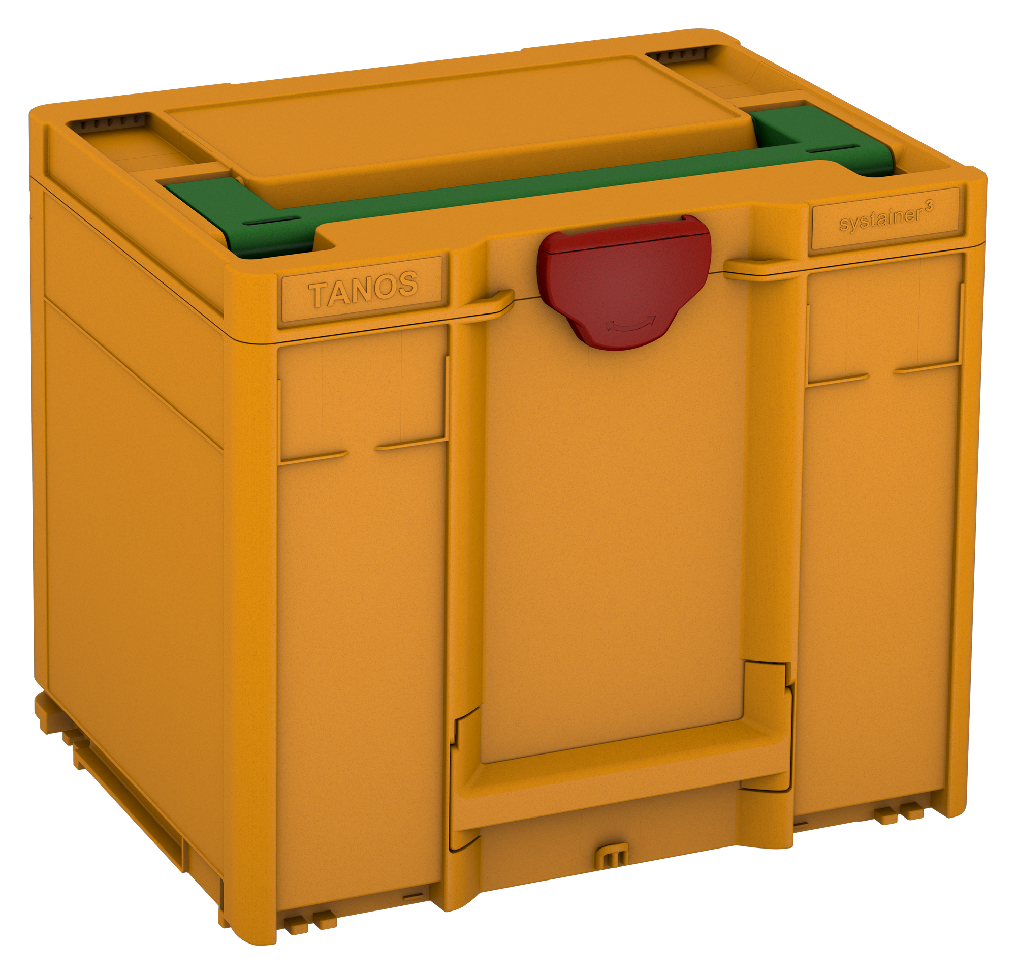 Kleur frame: Narcissengeel (RAL 1007) - Kleur handgreep: Smaragdgroen (RAL 6001) - Kleur bevestigingsmiddel: Karmijnrood (RAL 3002)