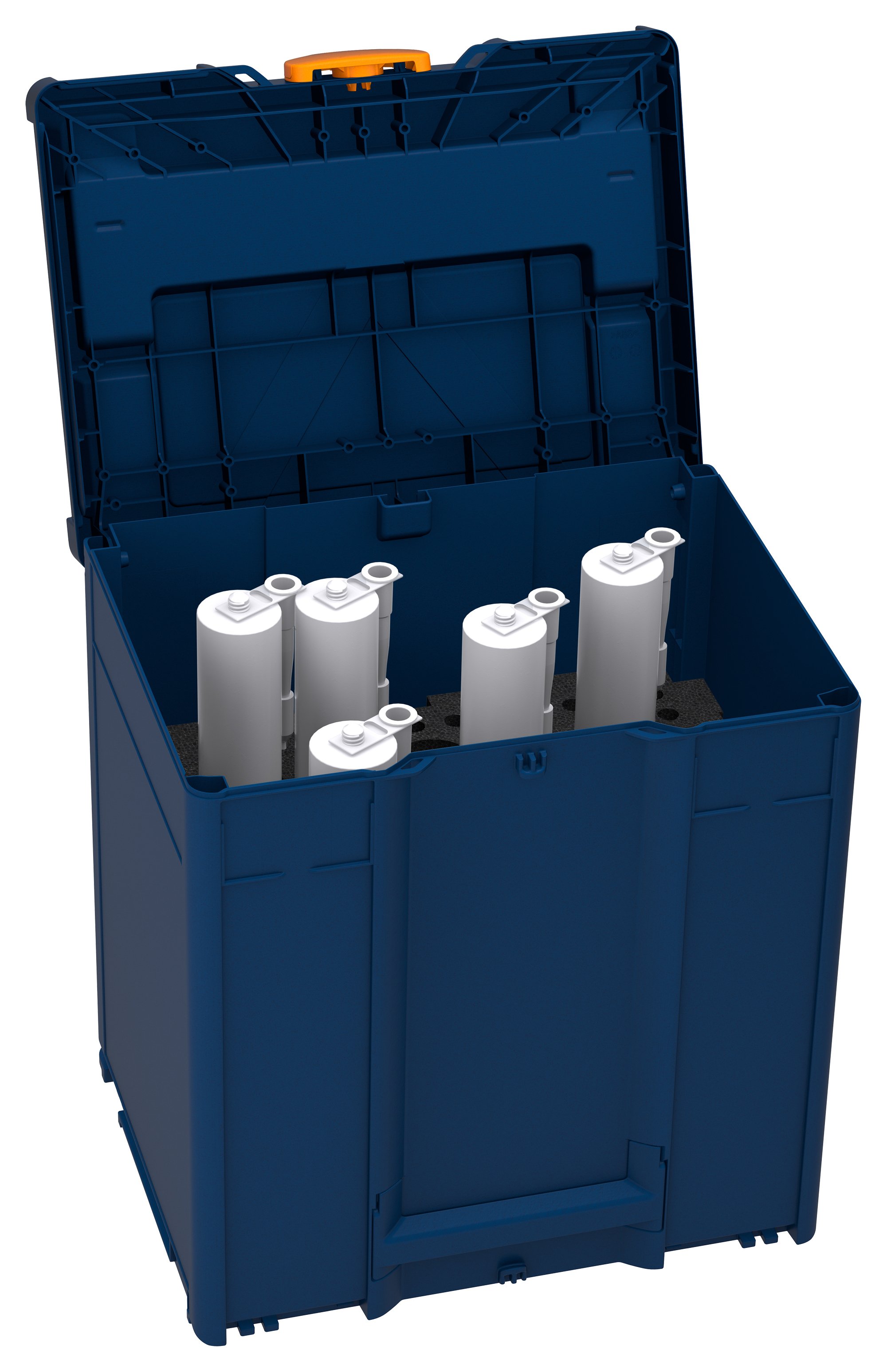 Kleur frame: Saffierblauw (RAL 5003) - Kleur handgreep: Saffierblauw (RAL 5003) - Kleur bevestigingsmiddel: Dieporanje (RAL 2011)