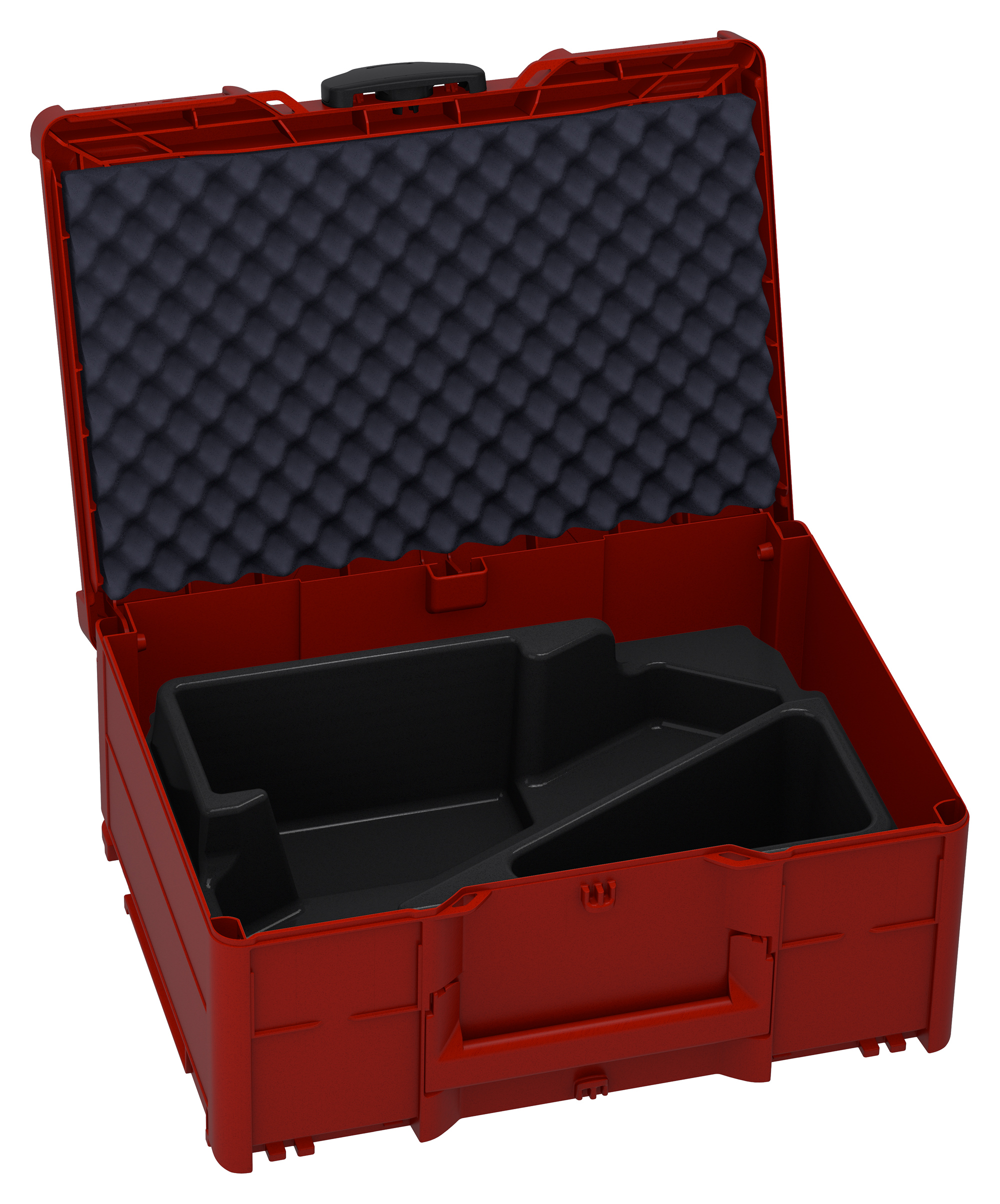 Korpus Farbe: Karminrot (RAL 3002) - Griff Farbe: Smaragdgrün (RAL 6001) - Verschluss Farbe: Schwarz (RAL 9004)