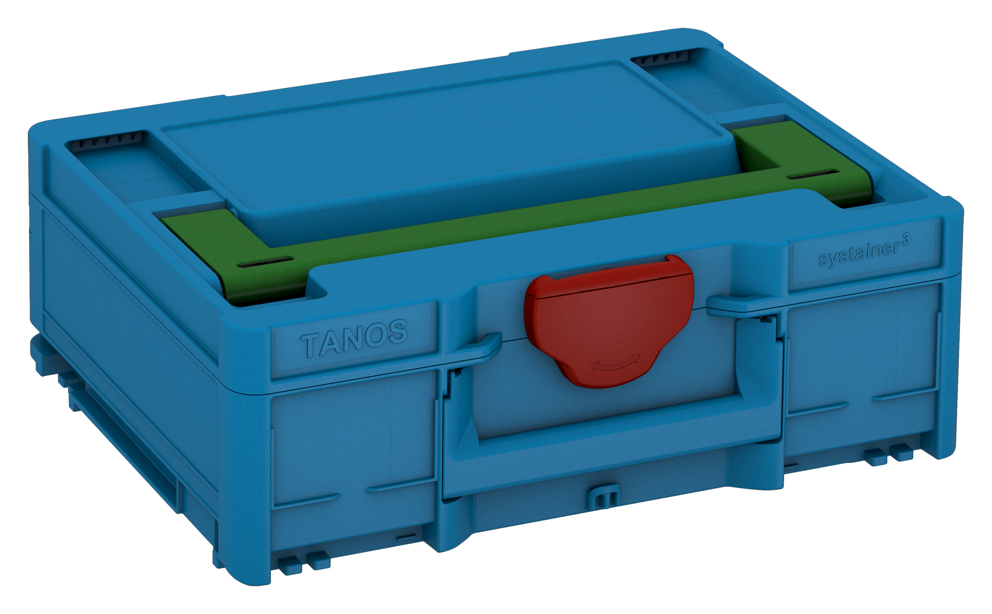 Kleur frame: Hemelsblauw (RAL 5015) - Kleur handgreep: Smaragdgroen (RAL 6001) - Kleur bevestigingsmiddel: Karmijnrood (RAL 3002)